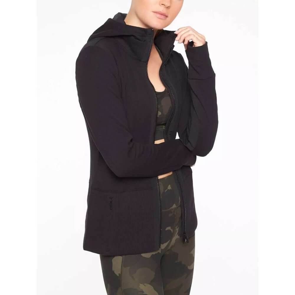 Athleta Fitted Victory Hoodie Full Zip Women's Sz Large Navy Blue Stretch